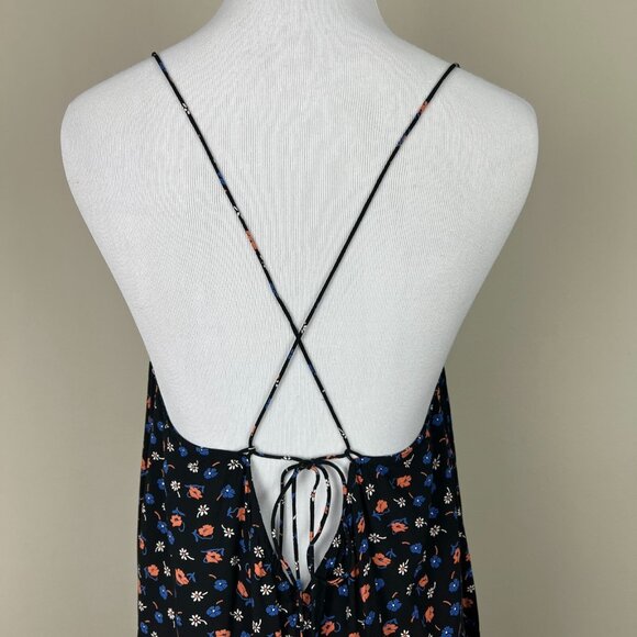 Madewell Midi Dress Womens 12 Black Floral Tie Back Slip Prairie Posies Sundress - Picture 9 of 13